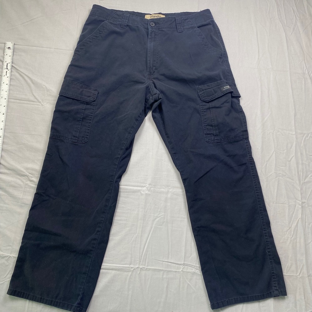 Wrangler Authentics Mens Cargo Pants 34x30 Black Workwear Utility Casual